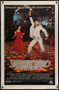 7p759 SATURDAY NIGHT FEVER 1sh '77 best image of disco John Travolta & Karen Lynn Gorney!