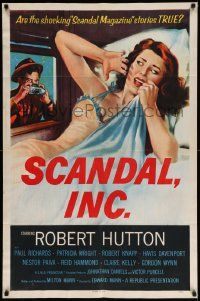 7p762 SCANDAL INC. 1sh '56 Robert Hutton, art of paparazzi photographing sexy woman in bed!