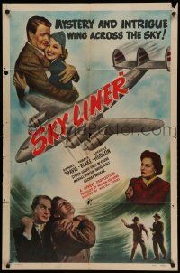 7p804 SKY LINER 1sh '49 cool artwork of a giant air liner with 13 murder suspects aboard!