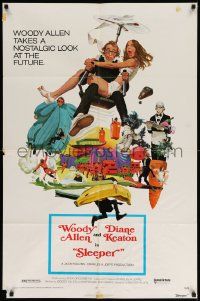 7p809 SLEEPER 1sh '74 Woody Allen, Diane Keaton, futuristic sci-fi comedy art by McGinnis!