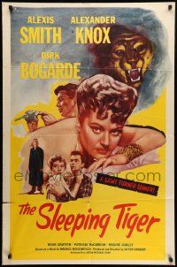 7p811 SLEEPING TIGER 1sh '54 Joseph Losey, sexy Alexis Smith is a saint turned sinner!