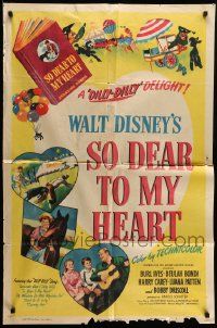 7p814 SO DEAR TO MY HEART 1sh '49 Walt Disney, Burl Ives w/guitar, a dilly-dally delight!