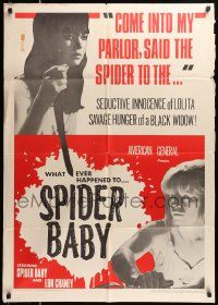 7p826 SPIDER BABY 1sh '68 Lon Chaney Jr., Carol Ohmart, savage hunger of a black widow!!