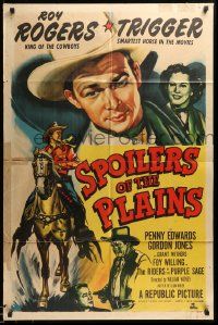 7p828 SPOILERS OF THE PLAINS 1sh '51 art of singing cowboy Roy Rogers & his horse Trigger!