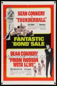 7p895 THUNDERBALL/FROM RUSSIA WITH LOVE 1sh '68 Bond sale of two of Sean Connery's best 007 roles!