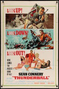 7p894 THUNDERBALL 1sh '65 art of Connery as Bond by McGinnis & McCarthy, uncropped tank style!