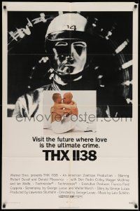 7p896 THX 1138 1sh '71 first George Lucas, Robert Duvall, different sexy inset image!