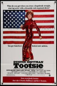 7p915 TOOTSIE style B 1sh '82 great full-length image of Dustin Hoffman in drag by American flag!