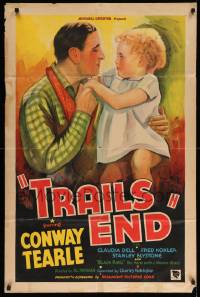 7p919 TRAILS END 1sh '35 art of western cowboy Conway Tearle & Baby Charlene Barry, rare!