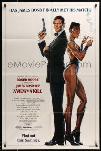 7p942 VIEW TO A KILL advance 1sh '85 art of Roger Moore & Jones by Goozee over white background!
