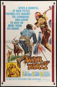 7p948 WAR PARTY 1sh '65 Comanche Indian onslaught, blazing adventure, cool battle art!