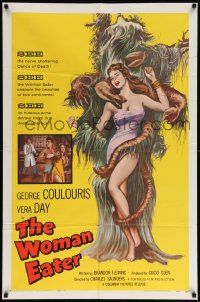 7p975 WOMAN EATER 1sh '59 art of wacky tree monster eating super sexy woman in skimpy outfit!