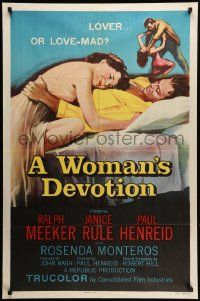 7p978 WOMAN'S DEVOTION 1sh '56 directed by Paul Henreid, Battle Shock, lover or love-mad!