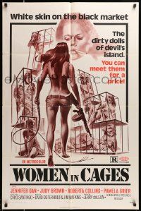 7p979 WOMEN IN CAGES 1sh '71 Joe Smith art of sexy girls behind bars, Pam Grier!