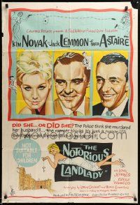 7r273 NOTORIOUS LANDLADY Aust 1sh '62 art of sexy Kim Novak between Jack Lemmon & Fred Astaire!