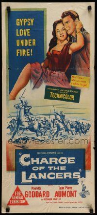 7r313 CHARGE OF THE LANCERS Aust daybill '54 art of sexy Paulette Goddard & Jean Pierre Aumont!