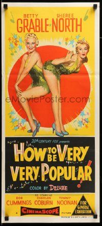 7r389 HOW TO BE VERY, VERY POPULAR Aust daybill '55 sexy students Betty Grable & Sheree North!