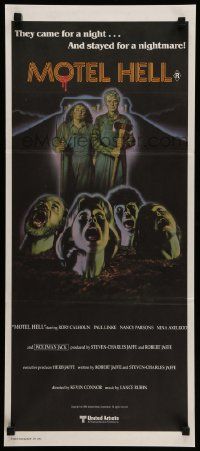 7r419 MOTEL HELL Aust daybill '80 wild horror art, they came for a night, stayed for a nightmare!