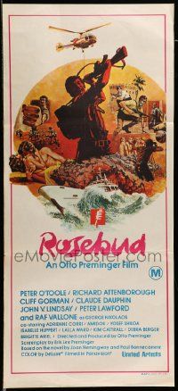 7r445 ROSEBUD Aust daybill '75 Otto Preminger, O'Toole, Attenborough, Saul Bass title art!