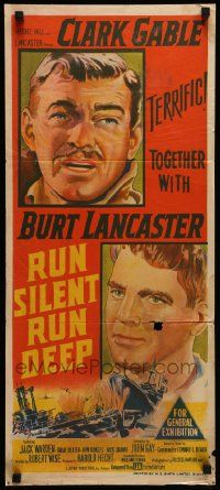 7r447 RUN SILENT, RUN DEEP Aust daybill '58 different art of Clark Gable & Burt Lancaster!