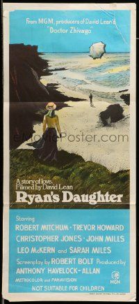 7r448 RYAN'S DAUGHTER Aust daybill '70 David Lean, art of Sarah Miles on beach + umbrella by Lesser!