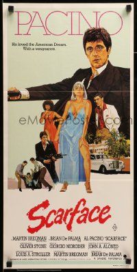 7r451 SCARFACE Aust daybill '83 art of Al Pacino as Tony Montana, Michelle Pfeiffer!