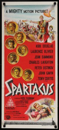 7r466 SPARTACUS Aust daybill '61 classic Kubrick & Kirk Douglas epic, cool stone litho!