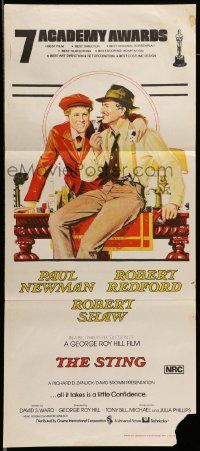 7r472 STING Aust daybill '74 art of con men Paul Newman & Robert Redford by Richard Amsel
