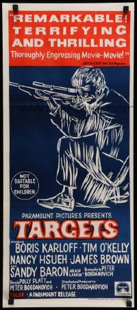 7r482 TARGETS Aust daybill '68 Boris Karloff, Tim O'Kelly, Peter Bogdanovich, art of sniper!