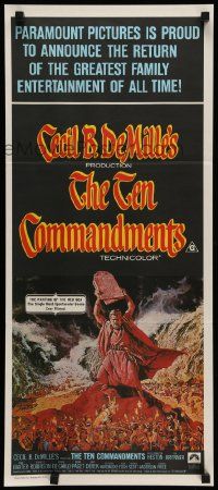 7r486 TEN COMMANDMENTS Aust daybill R72 art of Charlton Heston w/tablets, Cecil B. DeMille!