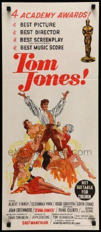 7r497 TOM JONES Aust daybill '63 artwork of Albert Finney surrounded by five sexy women!