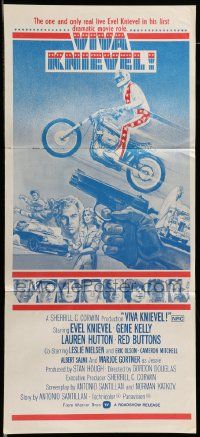 7r505 VIVA KNIEVEL Aust daybill '77 artwork of the greatest daredevil jumping his motorcycle!