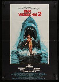 7r769 JAWS 2 German '78 great classic art of giant shark attacking girl on water skis by Lou Feck!