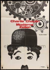 7r828 MODERN TIMES German R70s great artwork of Charlie Chaplin running by giant gears!