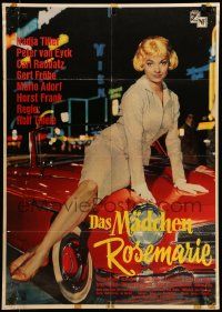 7r899 ROSEMARY German '59 image of sexiest Nadja Tiller in title role leaning on fabulous car!