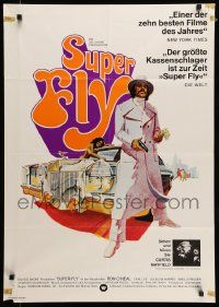 7r923 SUPER FLY German '73 great artwork of Ron O'Neal with car & girl by Tom Jung!