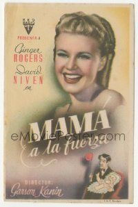 7s701 BACHELOR MOTHER Spanish herald '44 laughing Ginger Rogers + art of David Niven with baby!