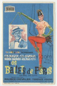 7s711 BLACK TIGHTS Spanish herald '61 different Jano art of sexy Cyd Charisse & Maurice Chevalier!