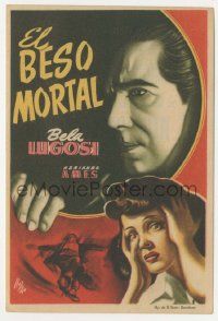 7s742 DEATH KISS Spanish herald '51 cool art of Bela Lugosi & Adrienne Ames, rare title!