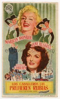 7s773 GENTLEMEN PREFER BLONDES Spanish herald '55 sexy Marilyn Monroe & Jane Russell, different!