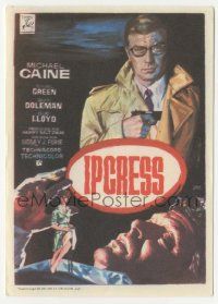 7s813 IPCRESS FILE Spanish herald '65 different Jano art of Michael Caine pulling gun from coat!