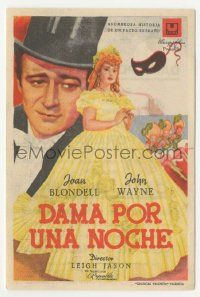 7s824 LADY FOR A NIGHT Spanish herald '46 different art of John Wayne in tuxedo & Joan Blondell!