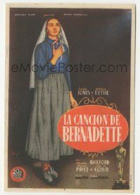 7s930 SONG OF BERNADETTE Spanish herald '45 artwork of angelic Jennifer Jones by Soligo!