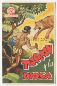 7s943 TARZAN & THE GREEN GODDESS Spanish herald '38 different art of Bruce Bennett & jungle cat!