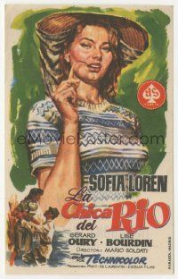 7s992 WOMAN OF THE RIVER Spanish herald '57 La Donna del fiume, close up art of sexy Sophia Loren!