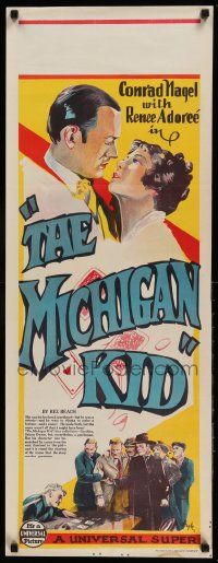 7t043 MICHIGAN KID long Aust daybill '28 cool Pryke art of Renee Adoree & gambler Conrad Nagel!