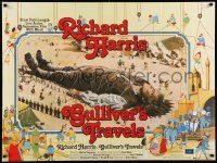 7t571 GULLIVER'S TRAVELS British quad '77 Richard Harris, cool image of tied down Gulliver!