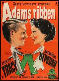 7t207 ADAM'S RIB Danish '51 Gaston art of Spencer Tracy & Katharine Hepburn who are lawyers!