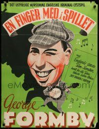 7t254 TROUBLE BREWING Danish '47 cool different art of George Formby in deerstalker hat!