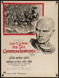 7t436 TEN COMMANDMENTS style B French 24x32 '56 Cecil B. DeMille classic, Yul Brynner as Rameses!